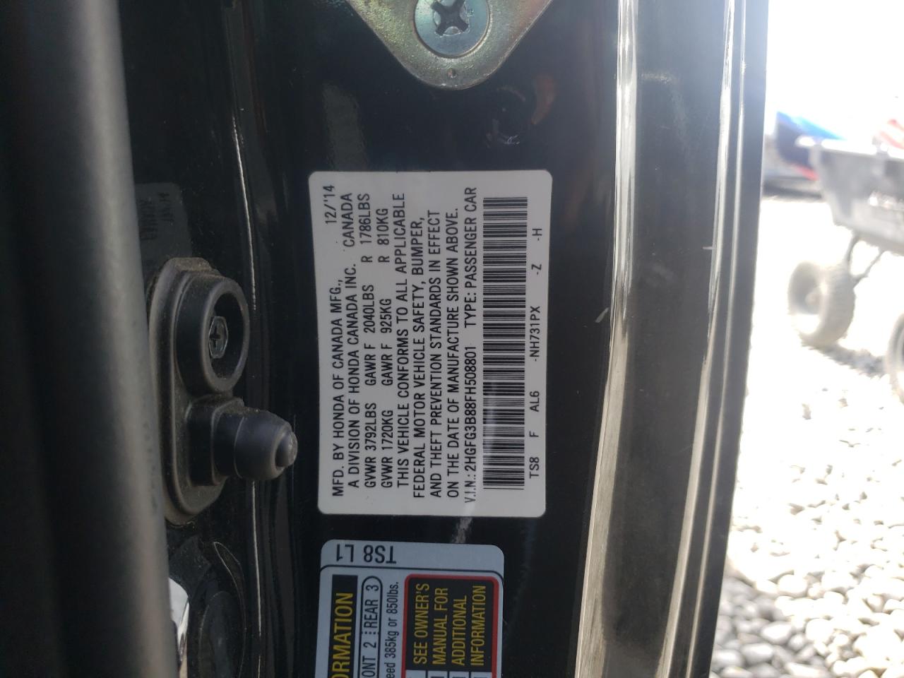 Photo 10 from auction – 2015 HONDA CIVIC EX with VIN 2HGFG3B88FH508801