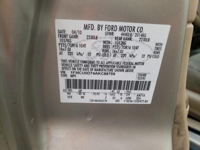 Photo 10 from auction – 2010 FORD ESCAPE XLT with VIN 1FMCU0D74AKC88759