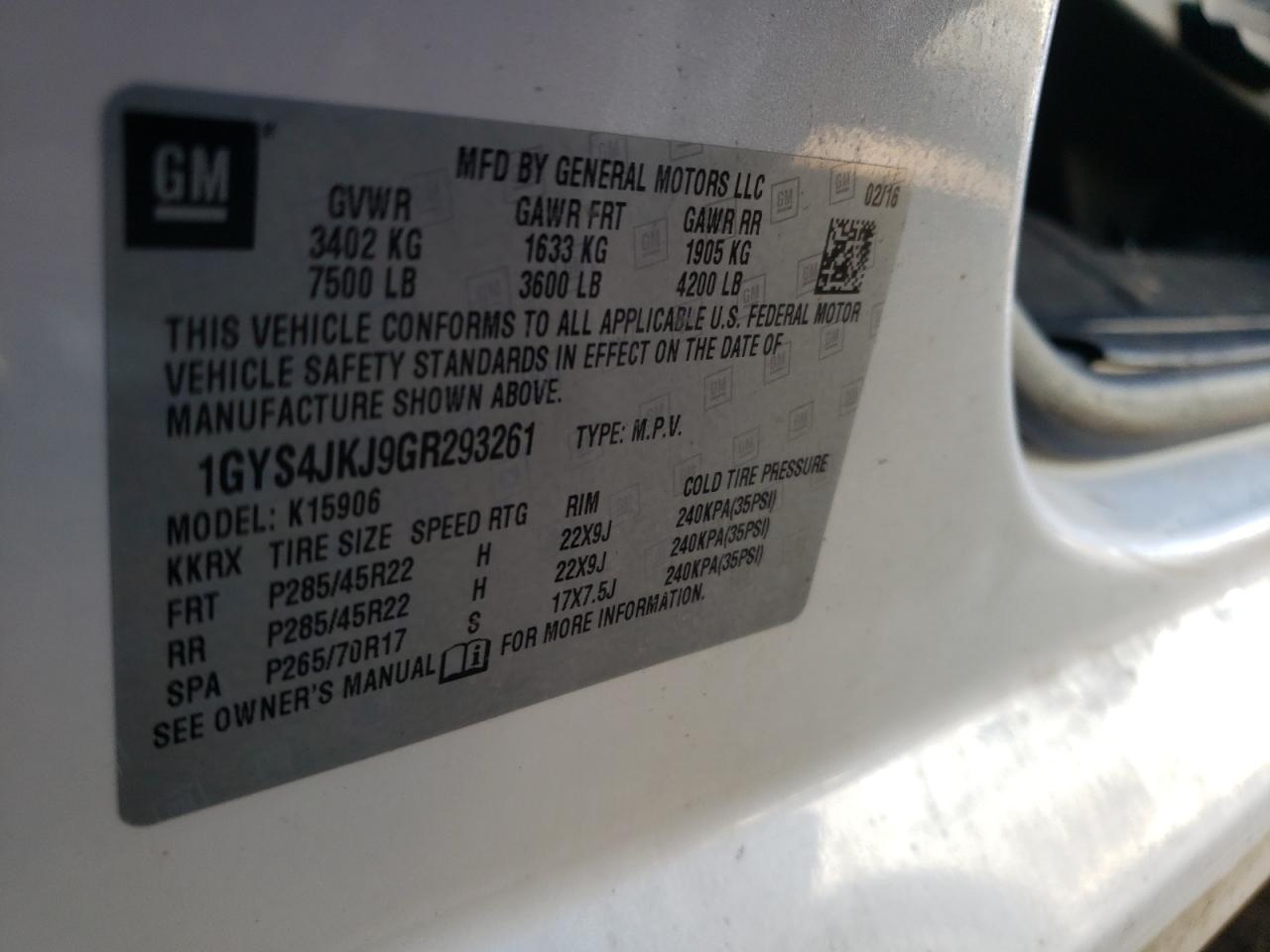 Photo 10 from auction – 2016 CADILLAC ESCALADE E with VIN 1GYS4JKJ9GR293261