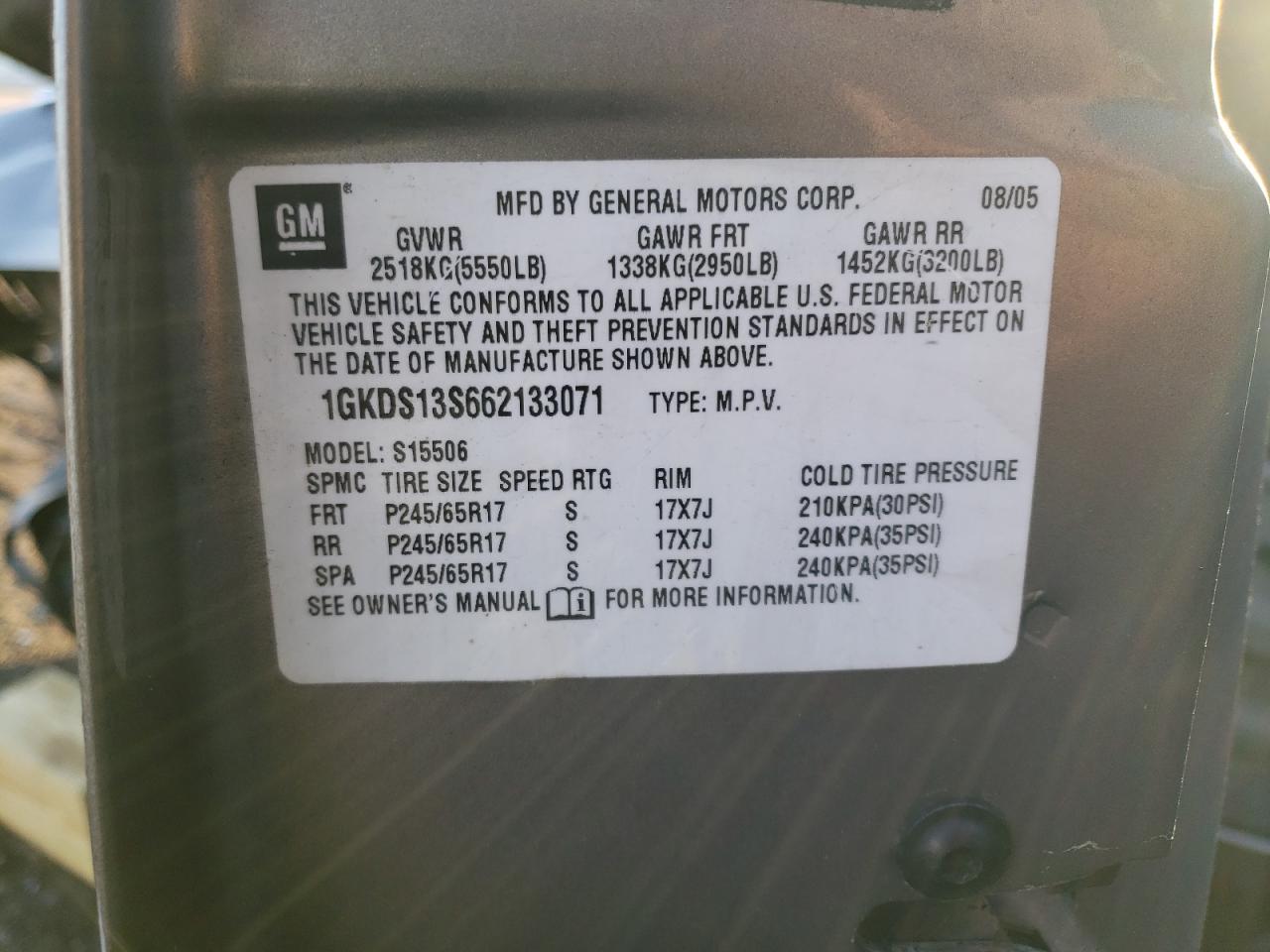 Фото 10 с аукциона – 2006 GMC ENVOY с VIN 1GKDS13S662133071