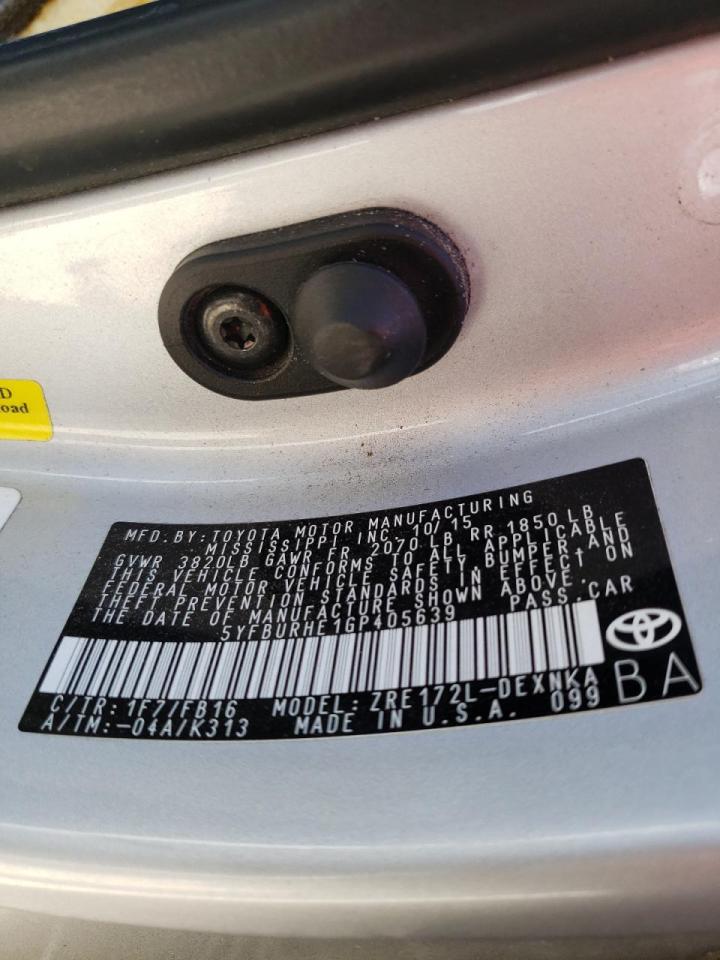 Photo 10 from auction – 2016 TOYOTA COROLLA L with VIN 5YFBURHE1GP405639