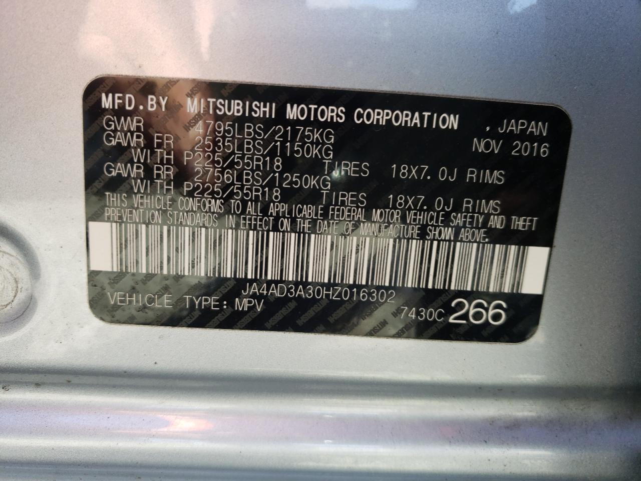 Photo 10 from auction – 2017 MITSUBISHI OUTLANDER with VIN JA4AD3A30HZ016302