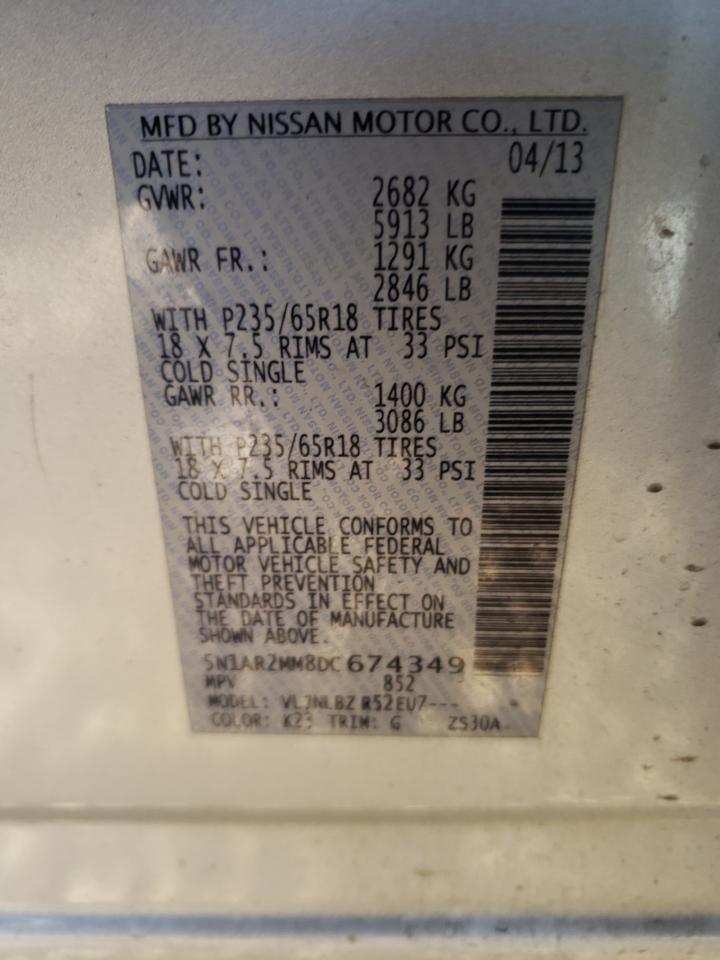 Photo 10 from auction – 2013 NISSAN PATHFINDER with VIN 5N1AR2MM8DC674349