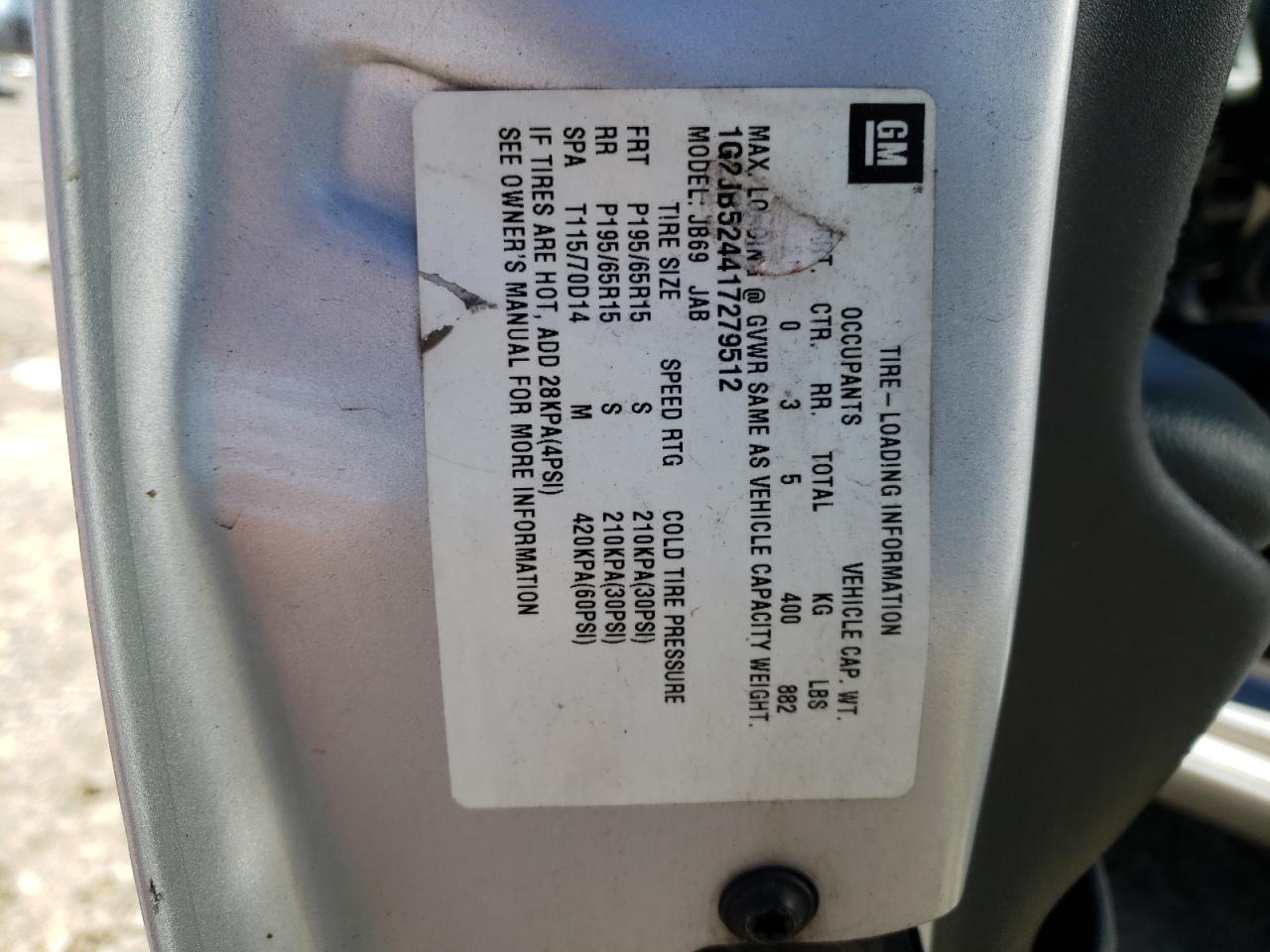 Photo 10 from auction – 2001 PONTIAC SUNFIRE SE with VIN 1G2JB524417279512