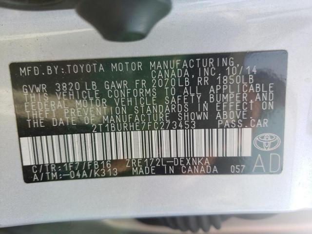 Photo 10 from auction – 2015 TOYOTA COROLLA L with VIN 2T1BURHE7FC273453