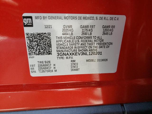 Photo 10 from auction – 2022 CHEVROLET EQUINOX LT with VIN 3GNAXKEV3NL120201
