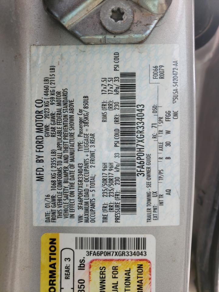 Photo 10 from auction – 2016 FORD FUSION SE with VIN 3FA6P0H7XGR334043