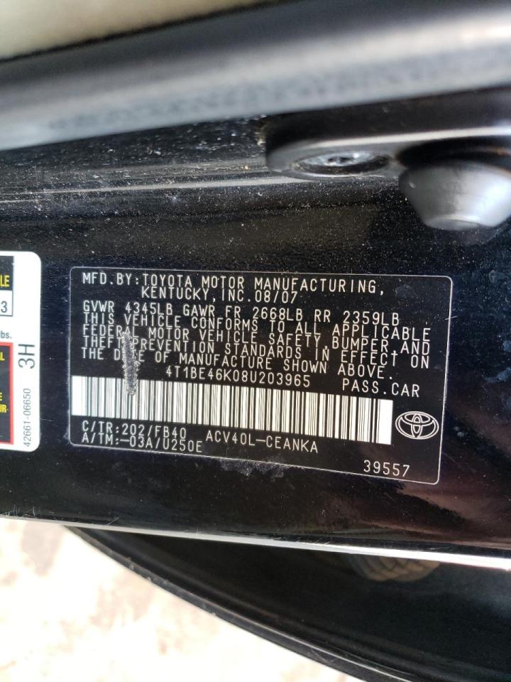 Photo 10 from auction – 2008 TOYOTA CAMRY CE with VIN 4T1BE46K08U203965