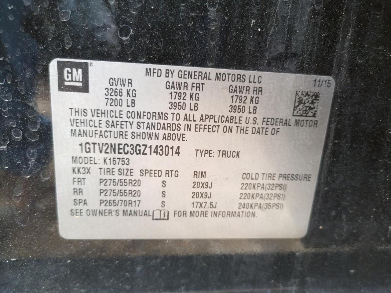 Photo 10 from auction – 2016 GMC SIERRA K15 with VIN 1GTV2NEC3GZ143014