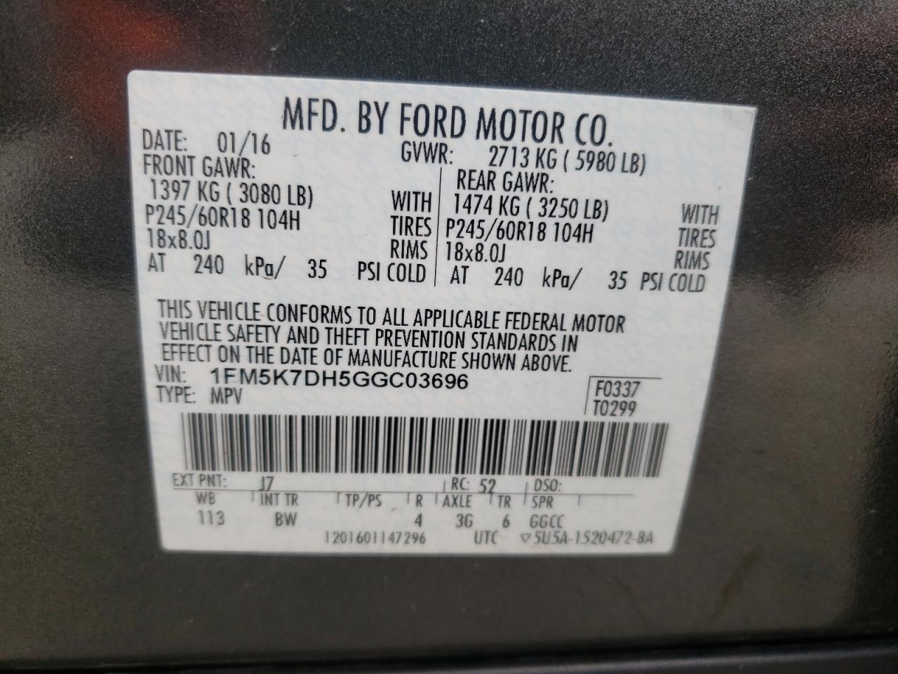 Photo 10 from auction – 2016 FORD EXPLORER X with VIN 1FM5K7DH5GGC03696