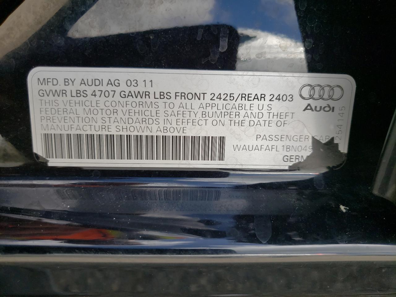 Photo 10 from auction – 2011 AUDI A4 PREMIUM with VIN WAUAFAFL1BN049026