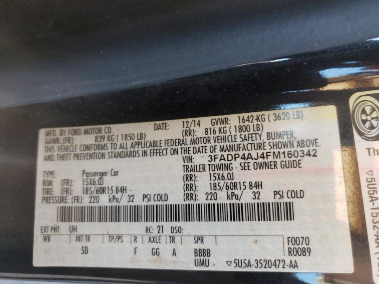 Photo 10 from auction – 2015 FORD FIESTA S with VIN 3FADP4AJ4FM160342