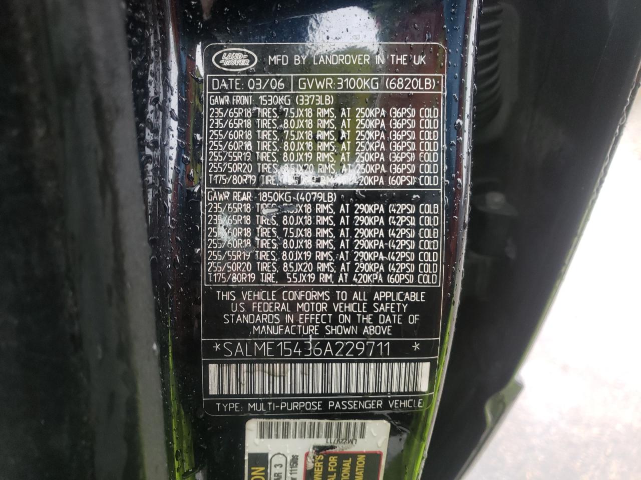 Photo 10 from auction – 2006 LAND ROVER RANGE ROVE with VIN SALME15436A229711
