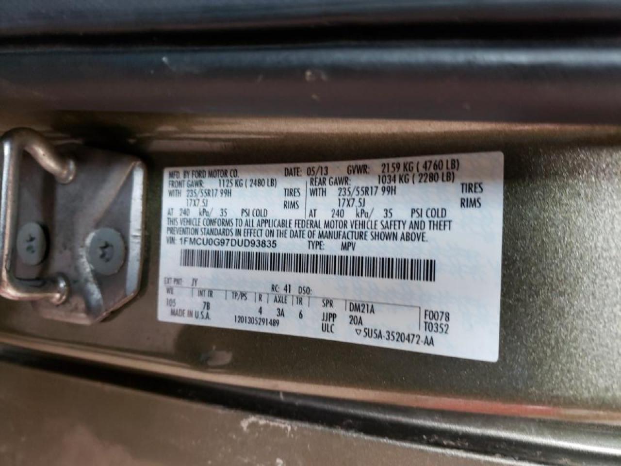 Photo 10 from auction – 2013 FORD ESCAPE SE with VIN 1FMCU0G97DUD93835