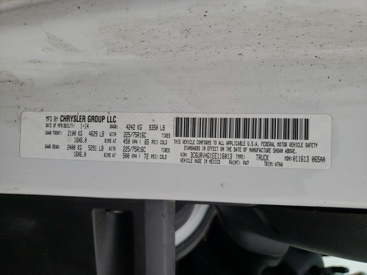 Photo 10 from auction – 2014 RAM PROMASTER with VIN 3C6URVHG1EE116013