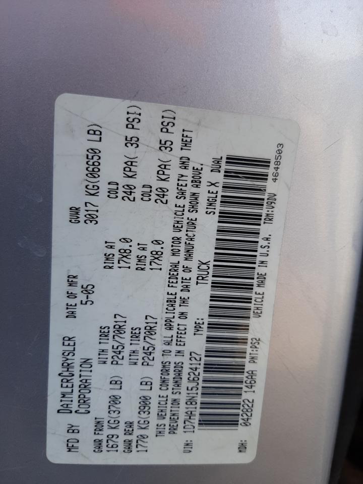 Photo 10 from auction – 2005 DODGE RAM 1500 S with VIN 1D7HA18N15J624127