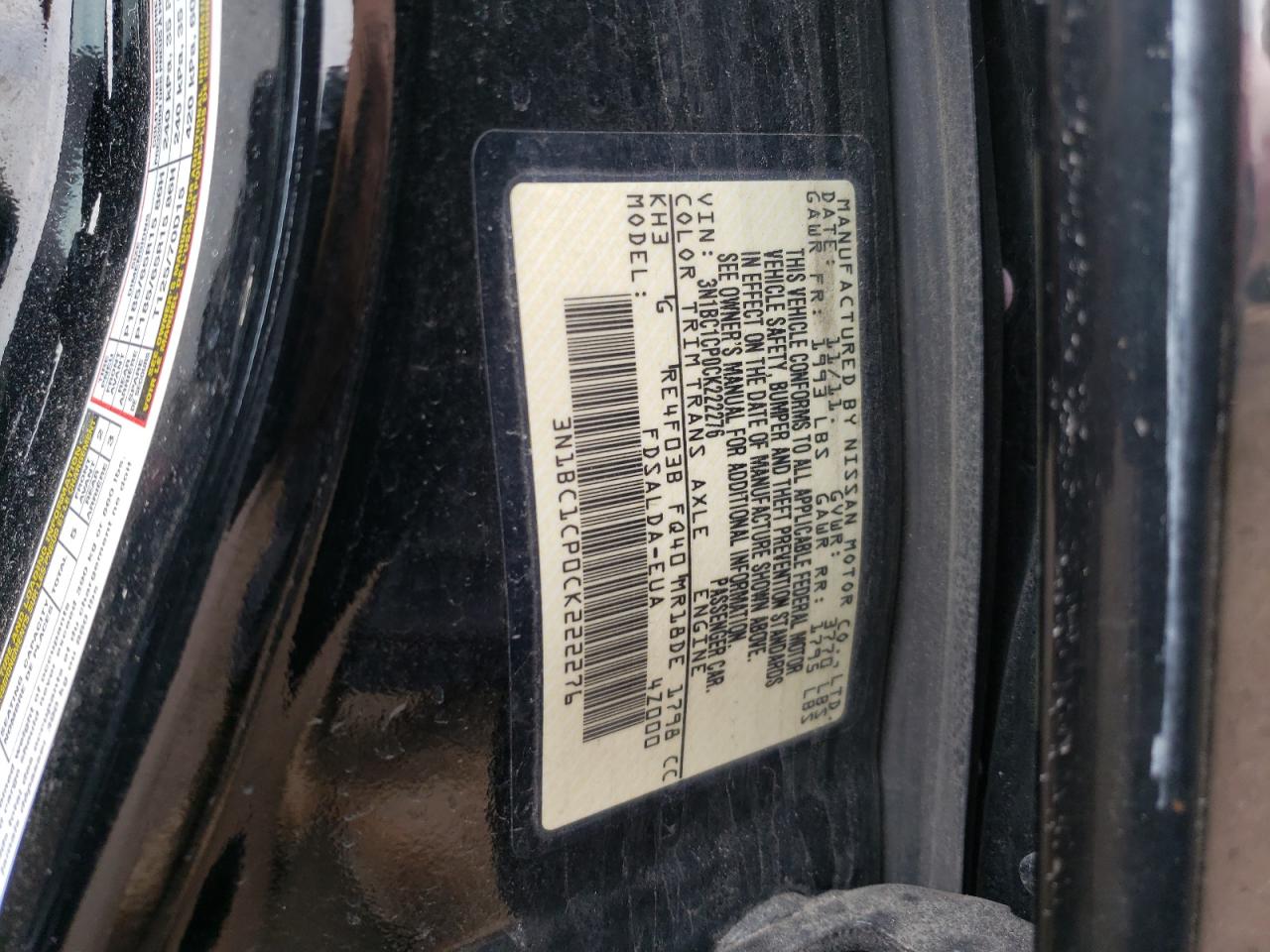 Photo 10 from auction – 2012 NISSAN VERSA S with VIN 3N1BC1CP0CK222276