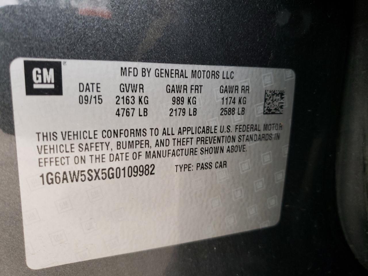 Photo 10 from auction – 2016 CADILLAC CTS with VIN 1G6AW5SX5G0109982
