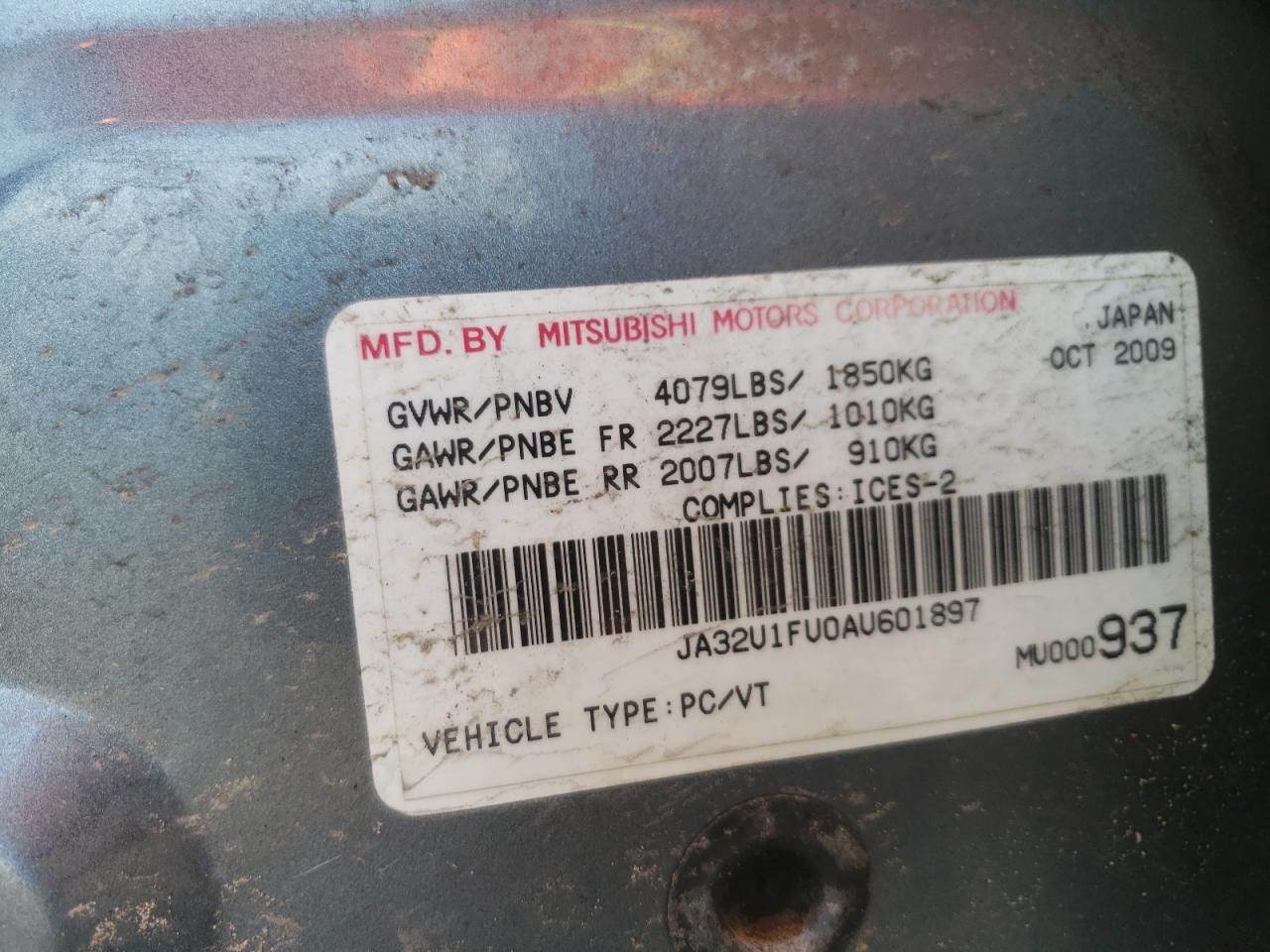 Photo 10 from auction – 2010 MITSUBISHI LANCER DE with VIN JA32U1FU0AU601897