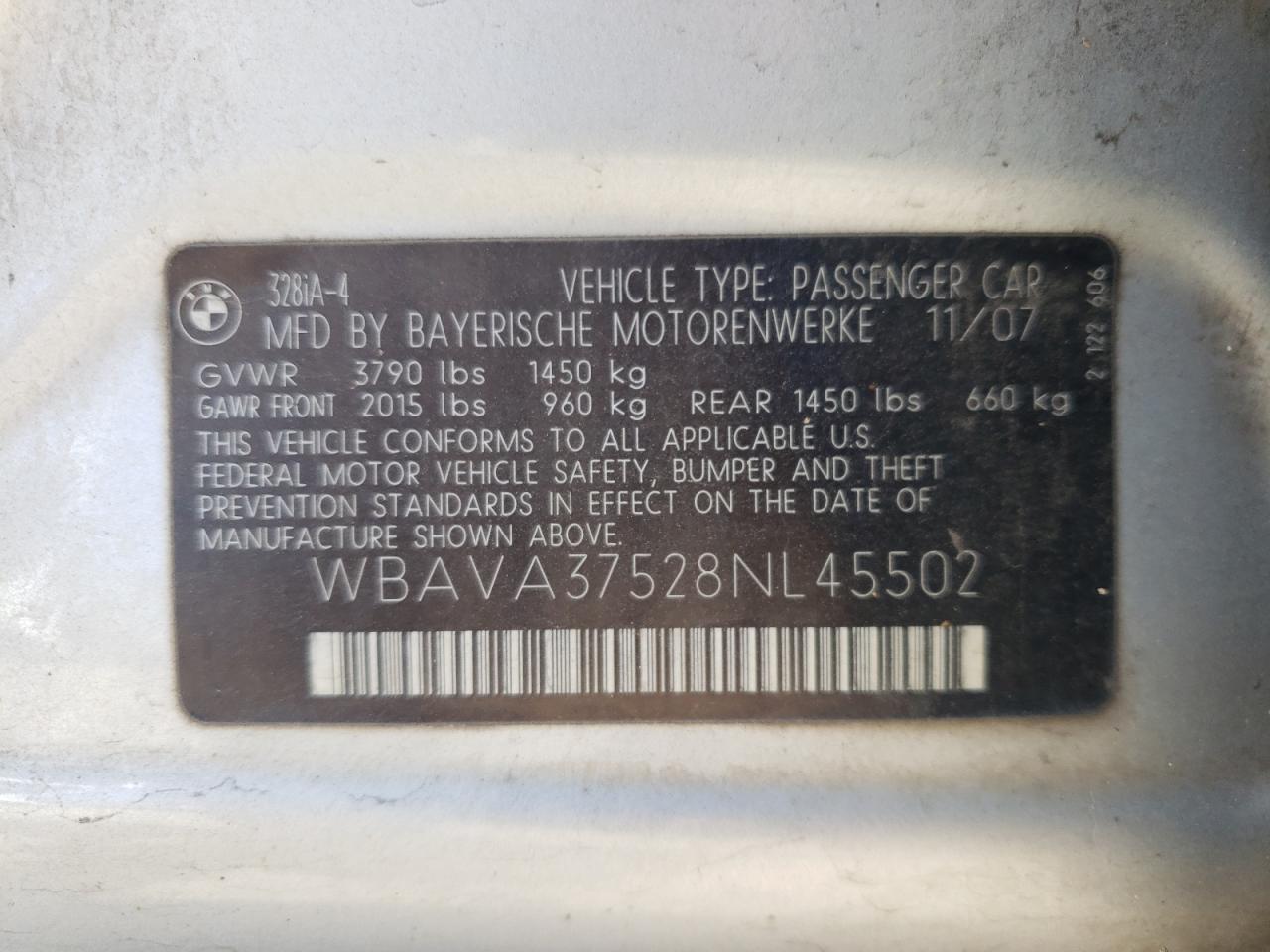 Photo 10 from auction – 2008 BMW 328 I with VIN WBAVA37528NL45502