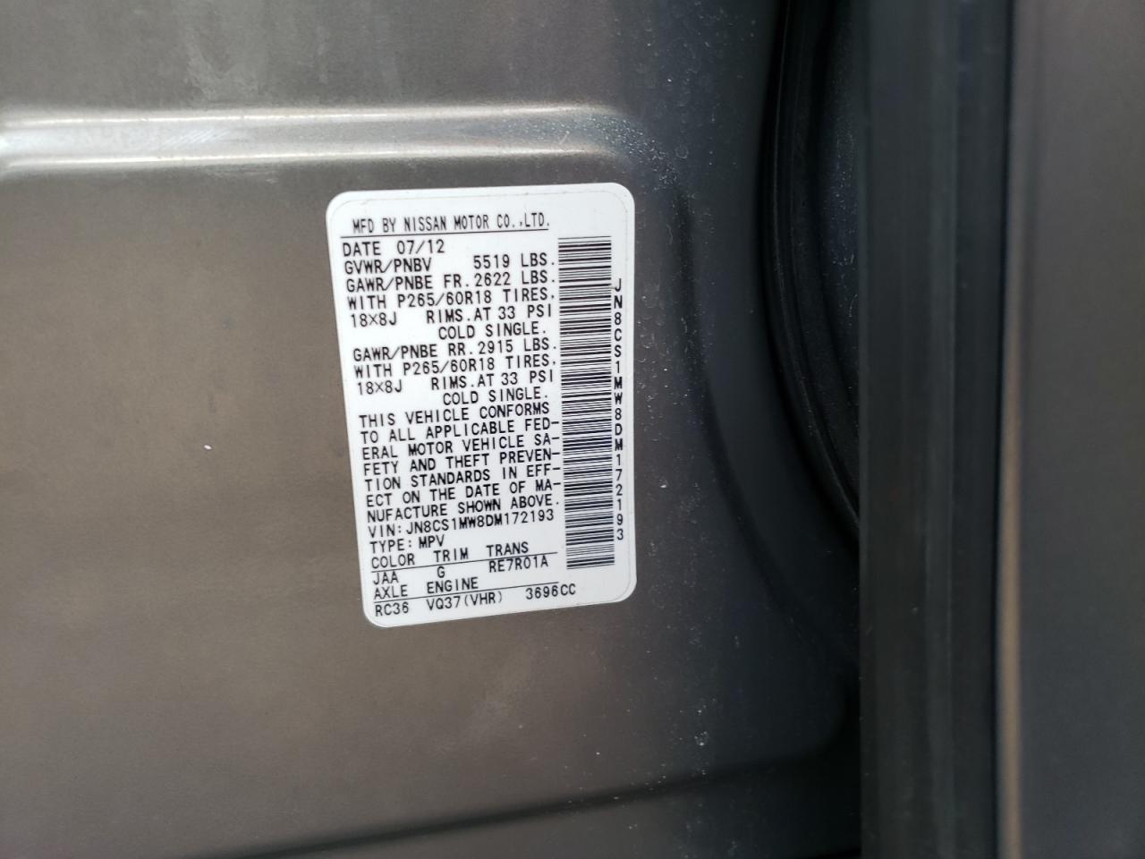 Photo 10 from auction – 2013 INFINITI FX37 with VIN JN8CS1MW8DM172193