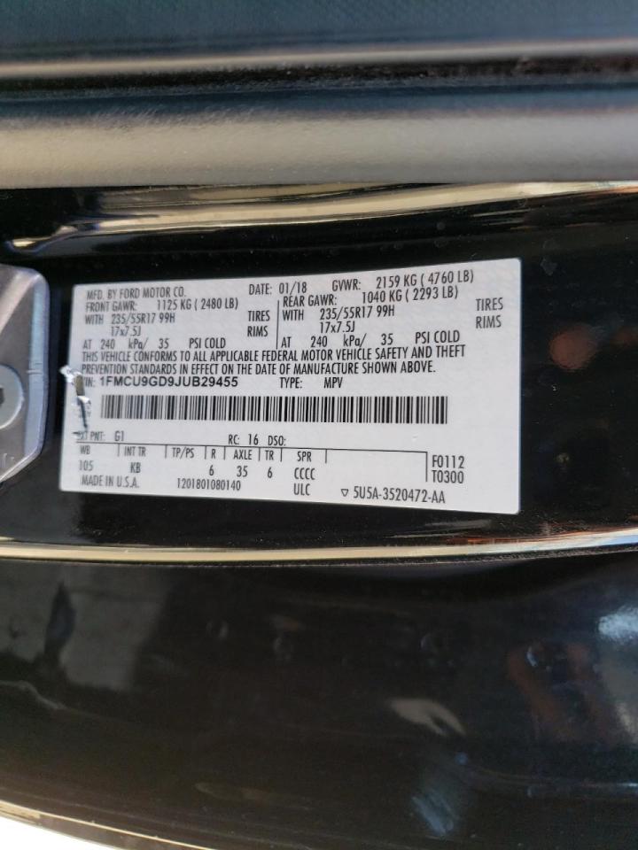 Photo 10 from auction – 2018 FORD ESCAPE SE with VIN 1FMCU9GD9JUB29455
