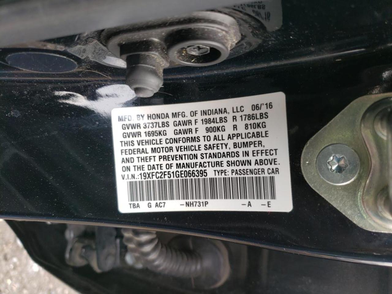 Photo 10 from auction – 2016 HONDA CIVIC LX with VIN 19XFC2F51GE066395