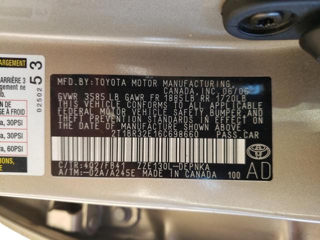 Photo 10 from auction – 2006 TOYOTA COROLLA CE with VIN 2T1BR32E16C698660