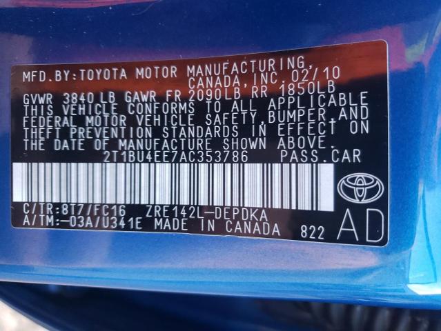 Photo 10 from auction – 2010 TOYOTA COROLLA BA with VIN 2T1BU4EE7AC353786