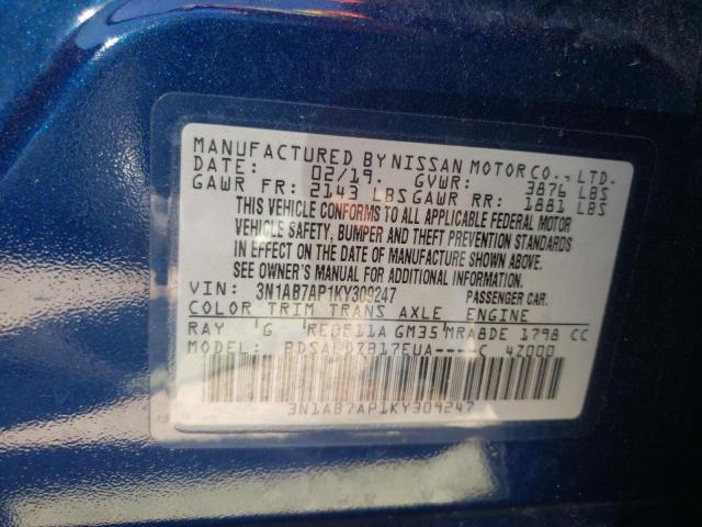 Photo 10 from auction – 2019 NISSAN SENTRA S with VIN 3N1AB7AP1KY309247