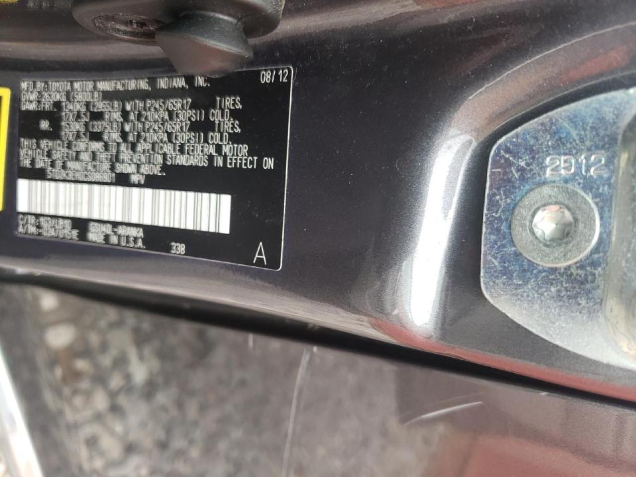 Photo 10 from auction – 2012 TOYOTA HIGHLANDER with VIN 5TDZK3EH0CS086901