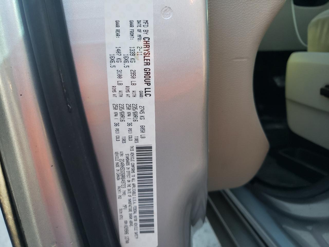 Photo 10 from auction – 2011 DODGE GRAND CARA with VIN 2D4RN5DG5BR649723
