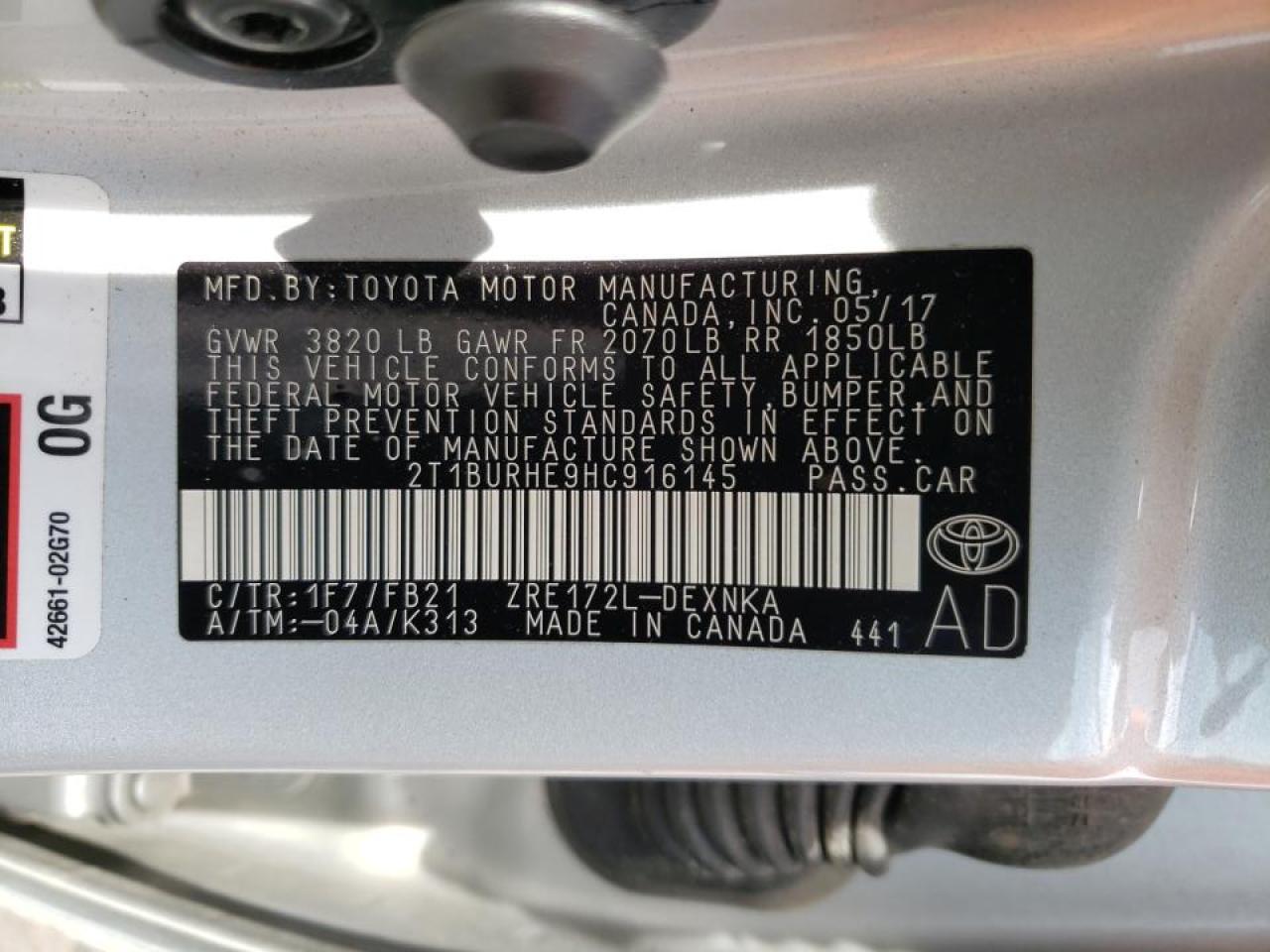 Photo 10 from auction – 2017 TOYOTA COROLLA L with VIN 2T1BURHE9HC916145