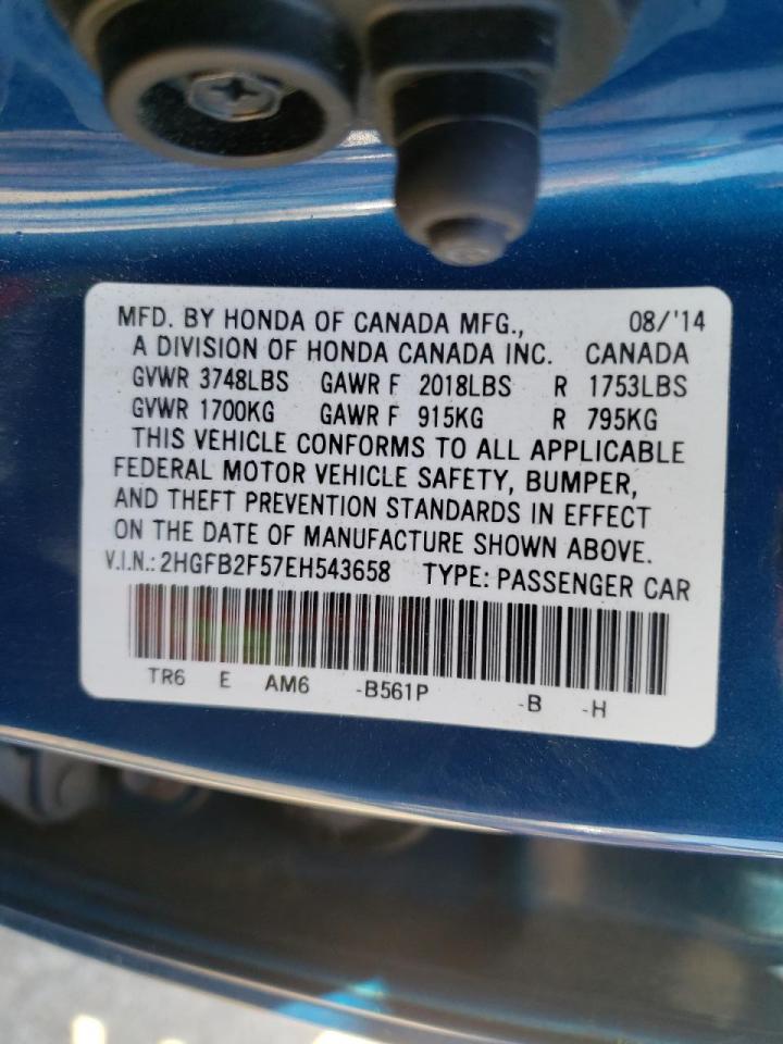 Photo 10 from auction – 2014 HONDA CIVIC LX with VIN 2HGFB2F57EH543658