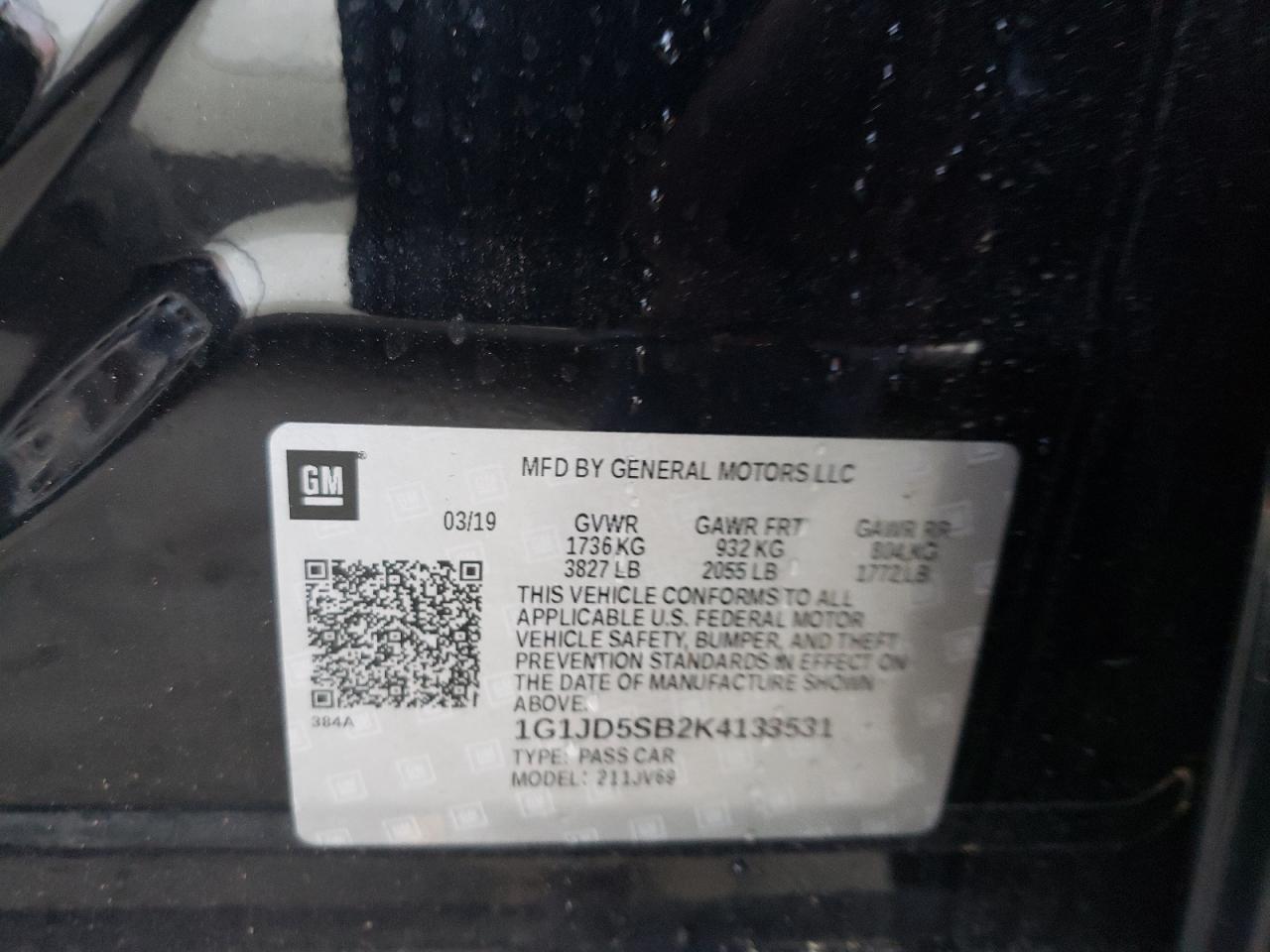 Photo 10 from auction – 2019 CHEVROLET SONIC LT with VIN 1G1JD5SB2K4133531