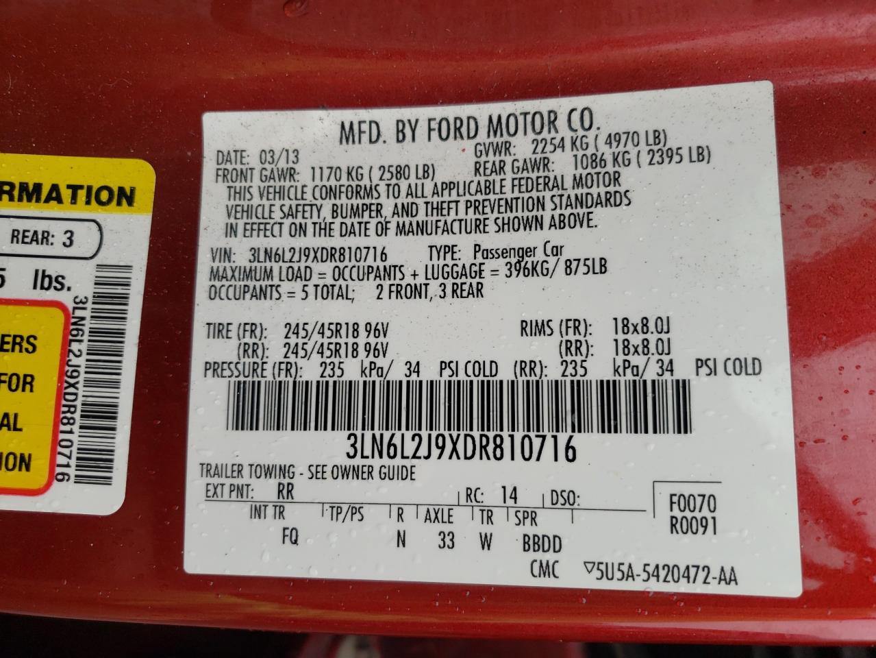 Photo 10 from auction – 2013 LINCOLN MKZ with VIN 3LN6L2J9XDR810716