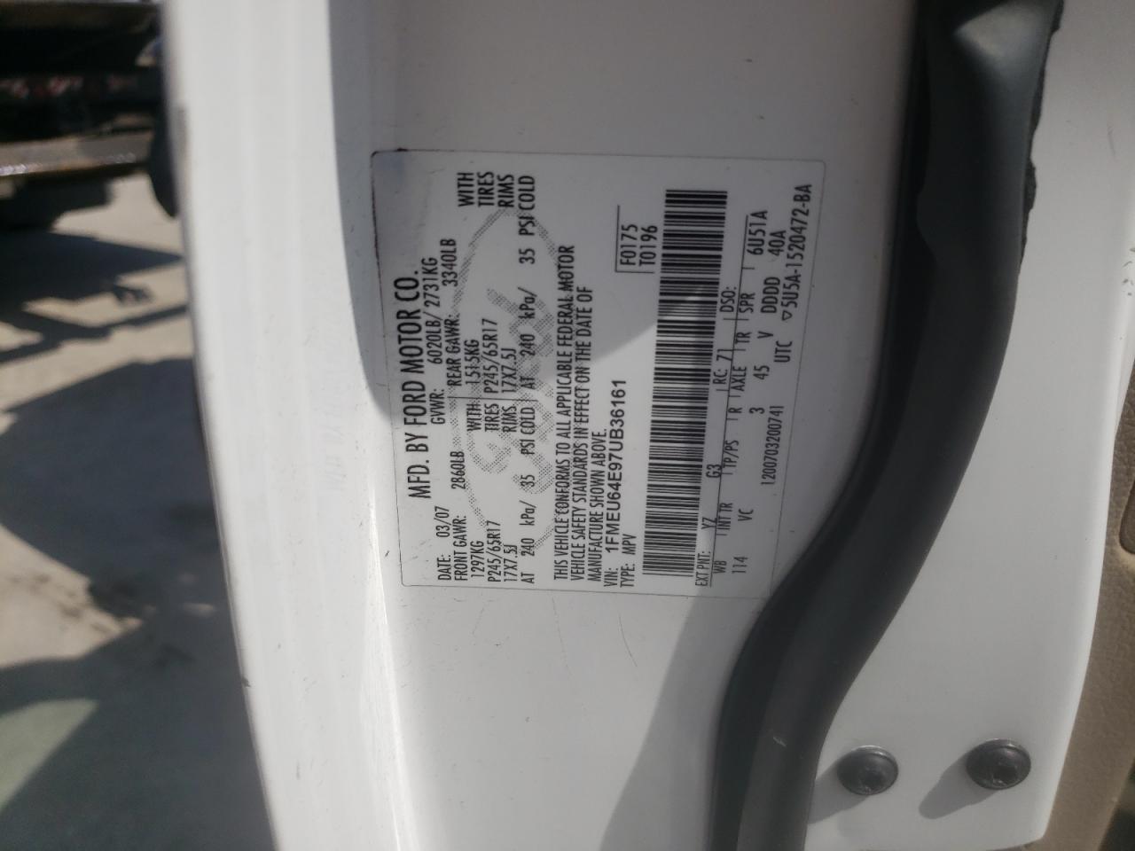 Photo 10 from auction – 2007 FORD EXPLORER E with VIN 1FMEU64E97UB36161