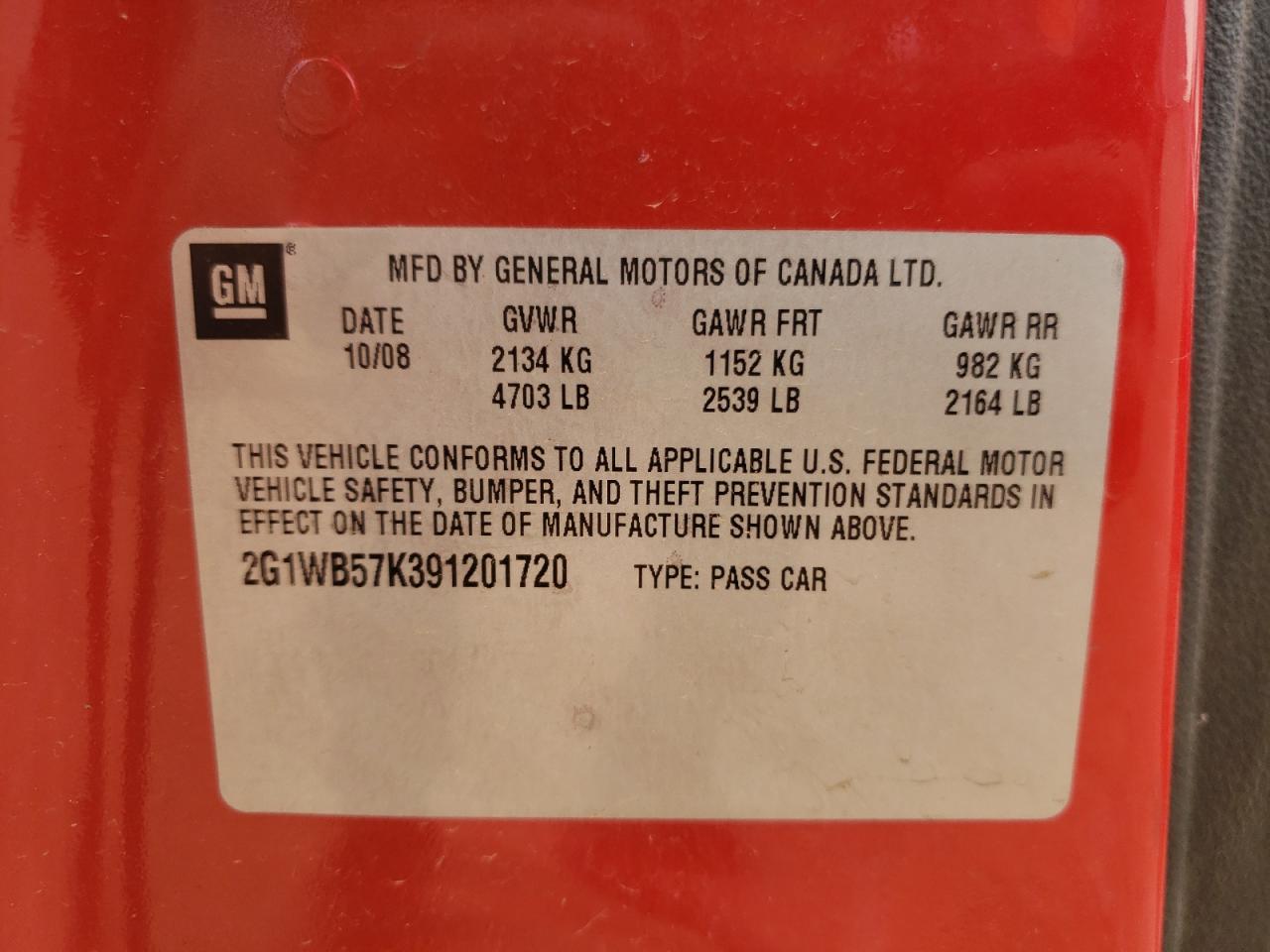 Photo 10 from auction – 2009 CHEVROLET IMPALA LS with VIN 2G1WB57K391201720