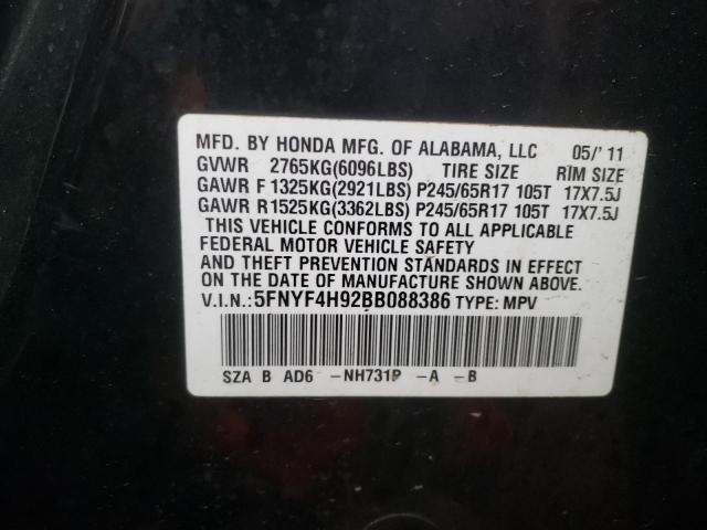 Photo 10 from auction – 2011 HONDA PILOT TOUR with VIN 5FNYF4H92BB088386