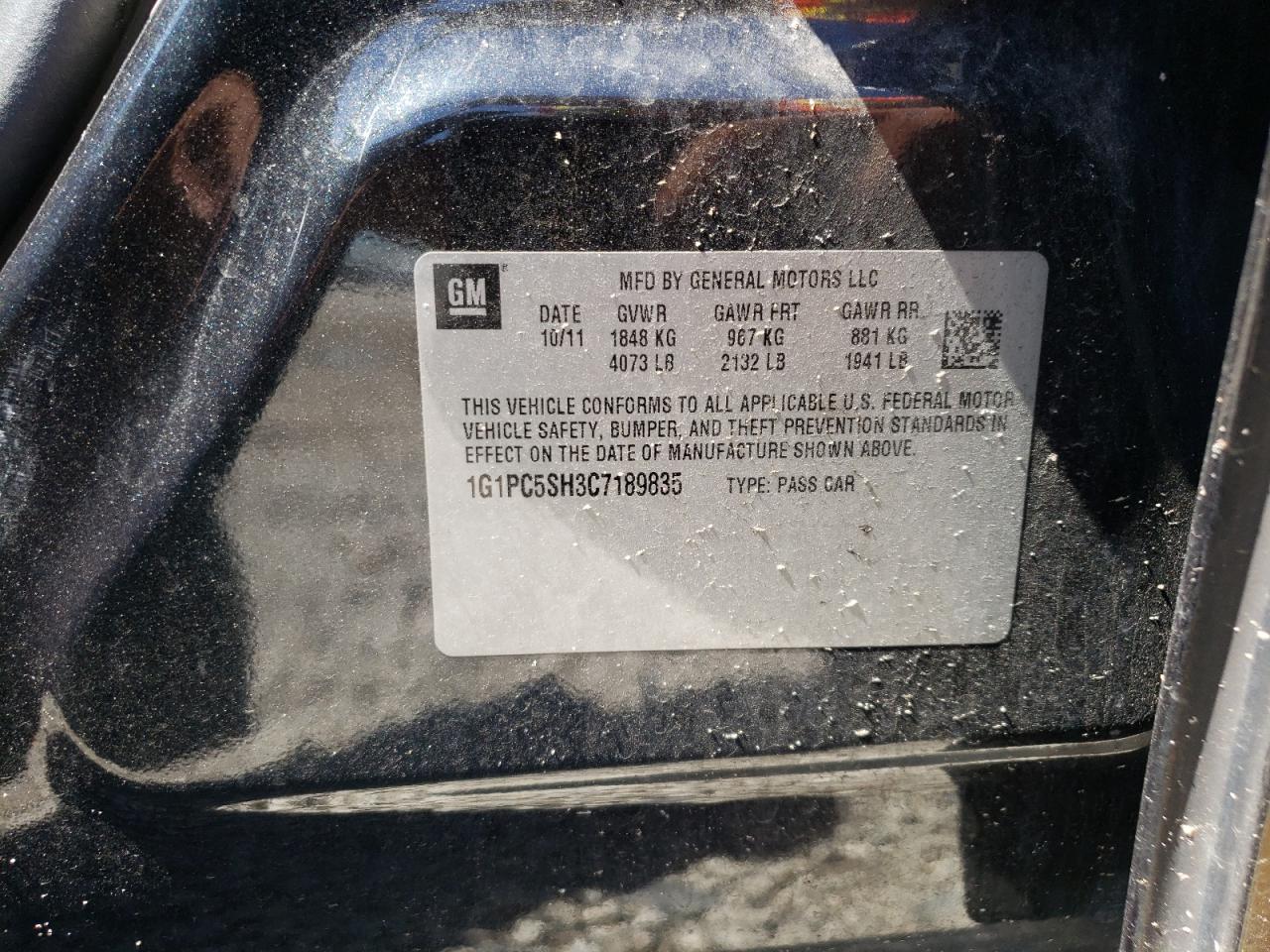 Photo 10 from auction – 2012 CHEVROLET CRUZE LS with VIN 1G1PC5SH3C7189835