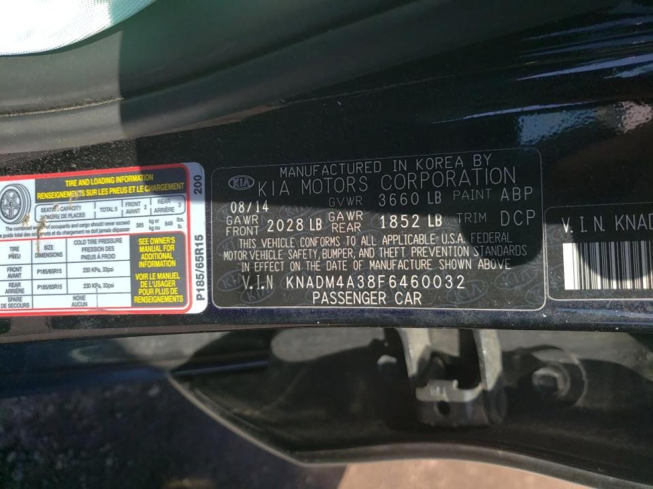 Photo 10 from auction – 2015 KIA RIO LX with VIN KNADM4A38F6460032