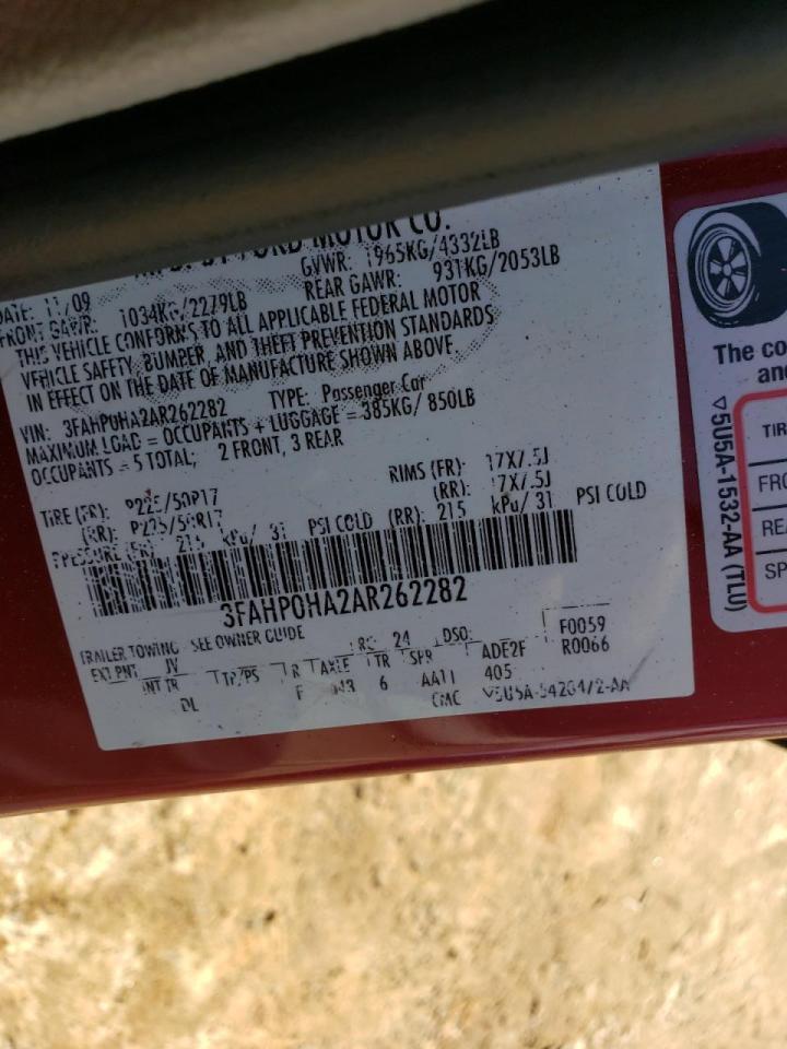 Photo 10 from auction – 2010 FORD FUSION SE with VIN 3FAHP0HA2AR262282