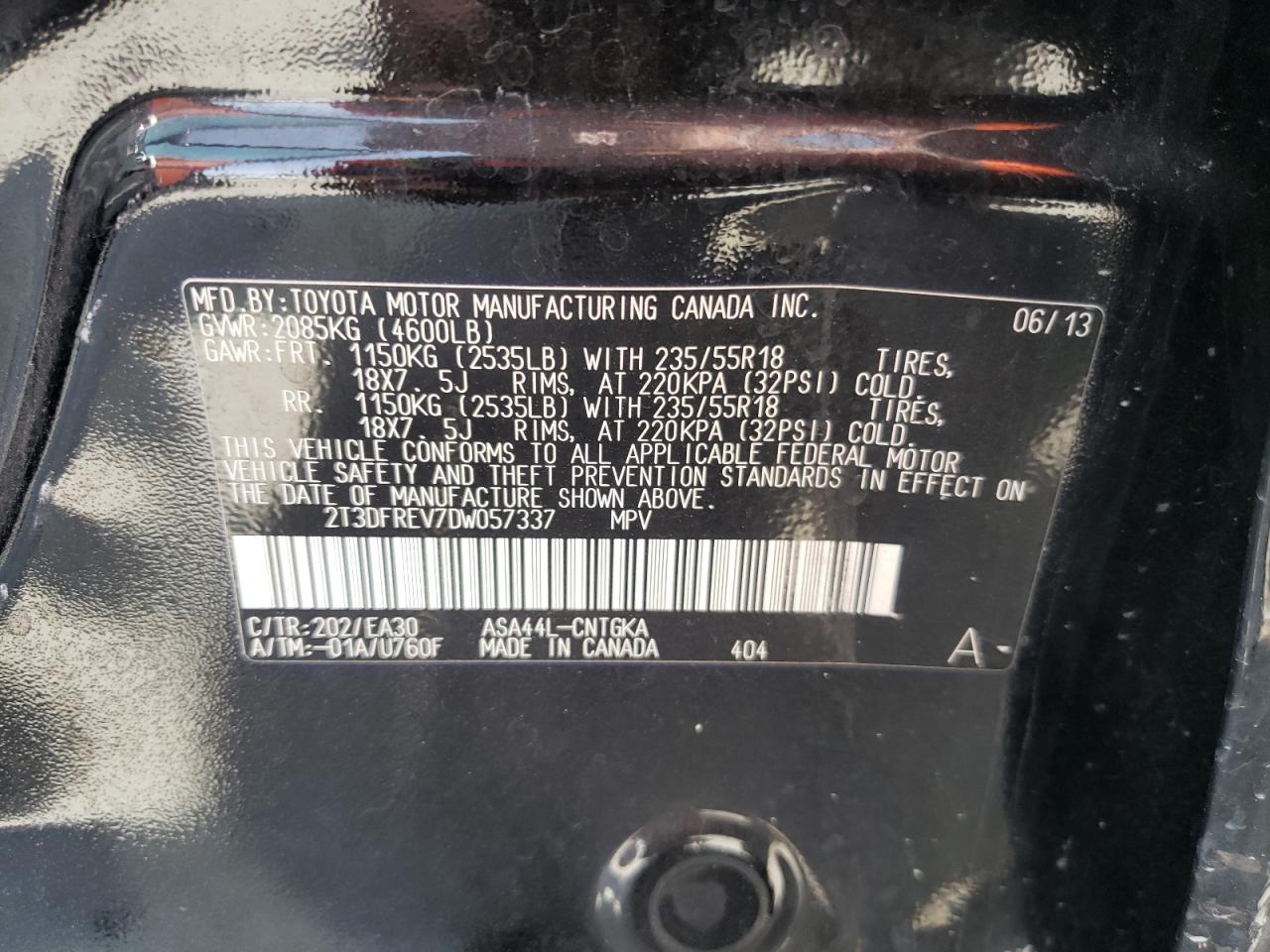 Photo 10 from auction – 2013 TOYOTA RAV4 LIMIT with VIN 2T3DFREV7DW057337