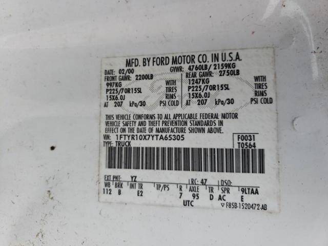 Photo 10 from auction – 2000 FORD RANGER with VIN 1FTYR10X7YTA65305