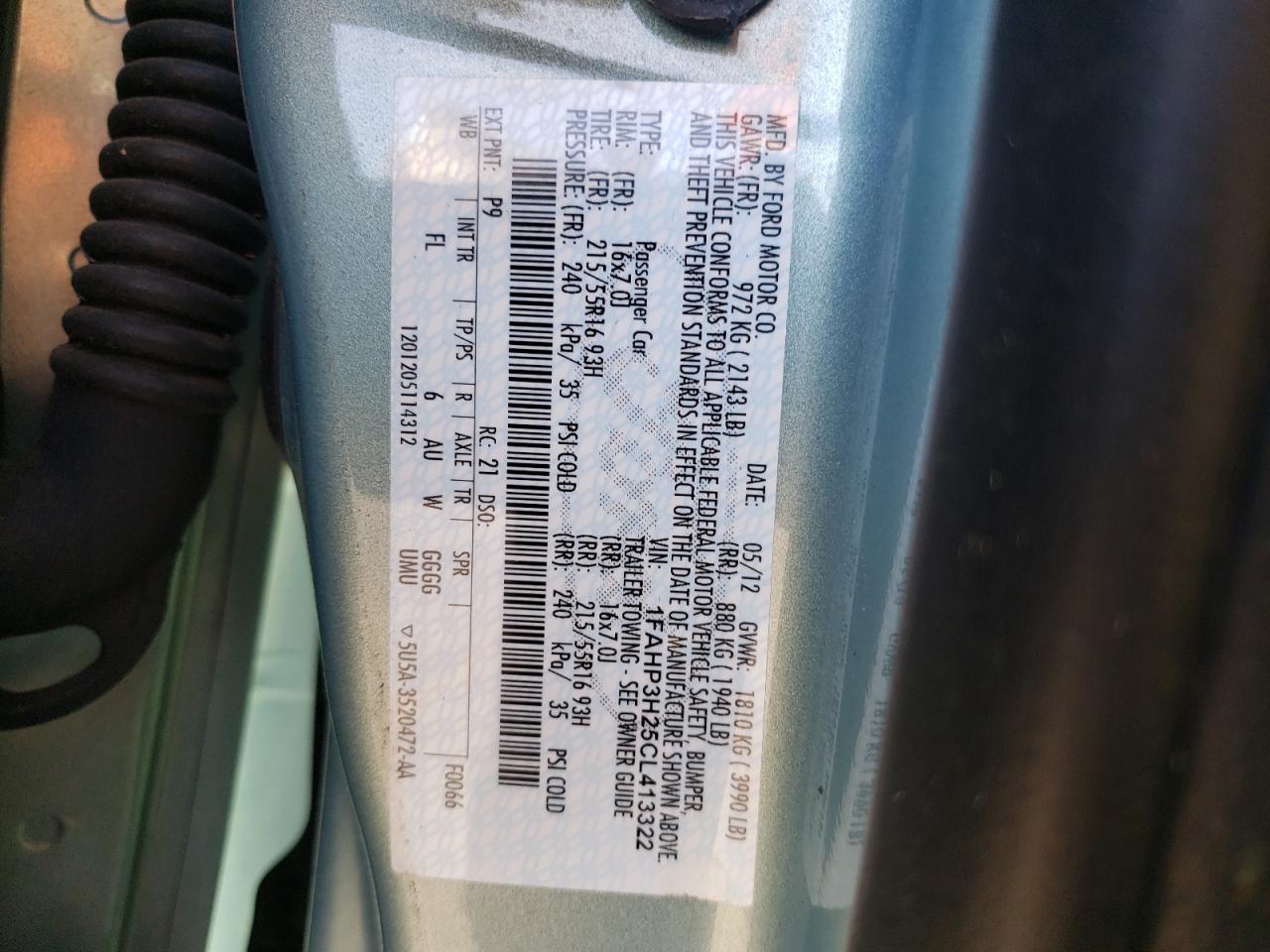Photo 10 from auction – 2012 FORD FOCUS SEL with VIN 1FAHP3H25CL413322