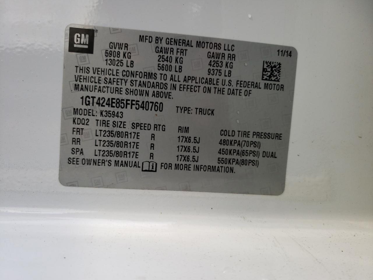 Photo 10 from auction – 2015 GMC SIERRA K35 with VIN 1GT424E85FF540760