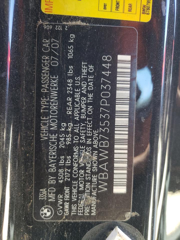 Photo 10 from auction – 2007 BMW 335 I with VIN WBAWB73537P037448