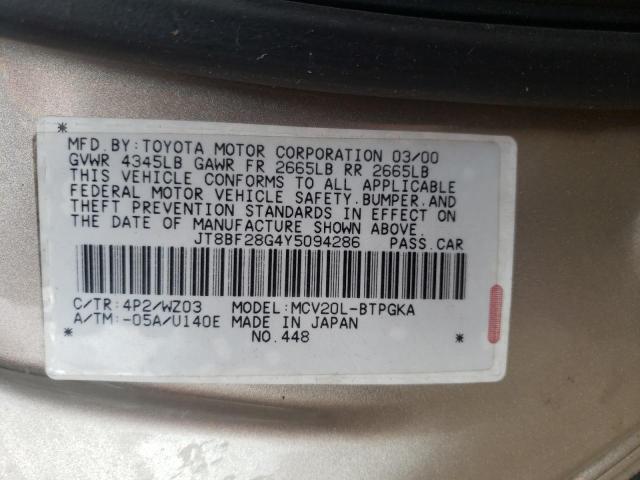 Photo 10 from auction – 2000 LEXUS ES 300 with VIN JT8BF28G4Y5094286
