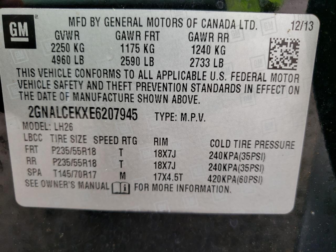 Photo 10 from auction – 2014 CHEVROLET EQUINOX LT with VIN 2GNALCEKXE6207945