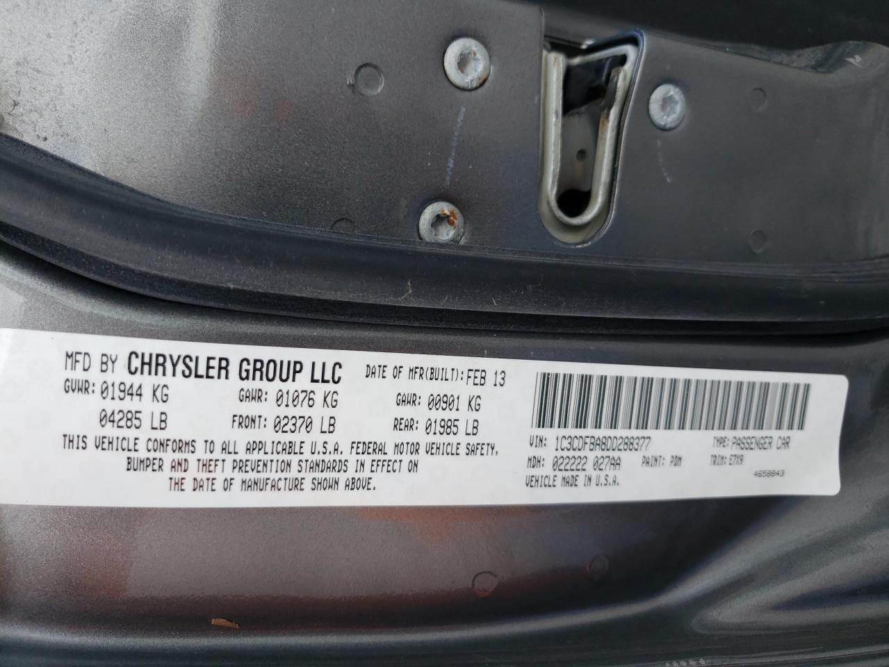 Photo 10 from auction – 2013 DODGE DART SXT with VIN 1C3CDFBA8DD288377